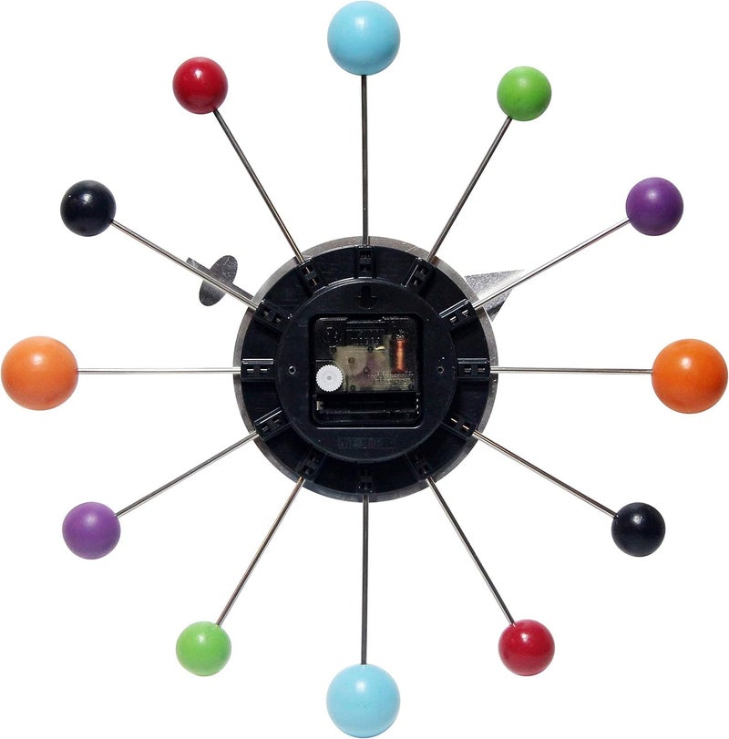 Infinity Instruments Orb Spoke Midcentury Modern 15 inch Retro Starburst Ball Wall Clock Quiet Quartz Movement Mid Century Decorative, Multi, Multicolor - Image 2
